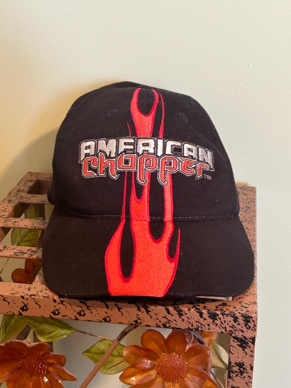 Vintage 2003 American Chopper Strapback Hat Flames Embroidered H3 Sportsgear